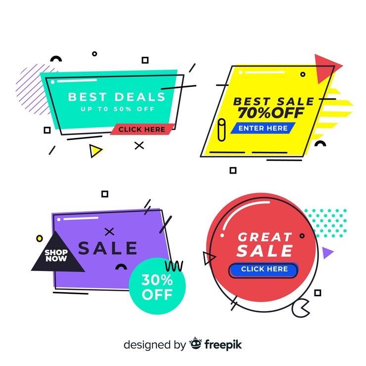 Free Vector colorful memphis style sale banner set