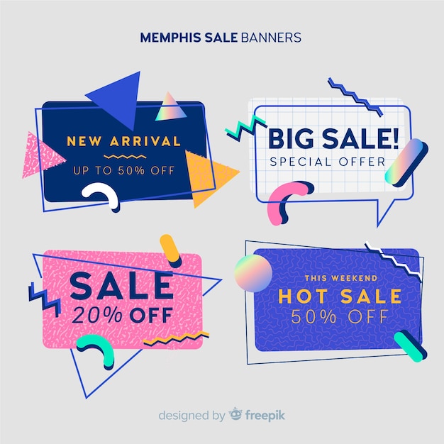 Colorful memphis style sale banner set