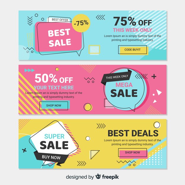 Colorful memphis style sale banner set