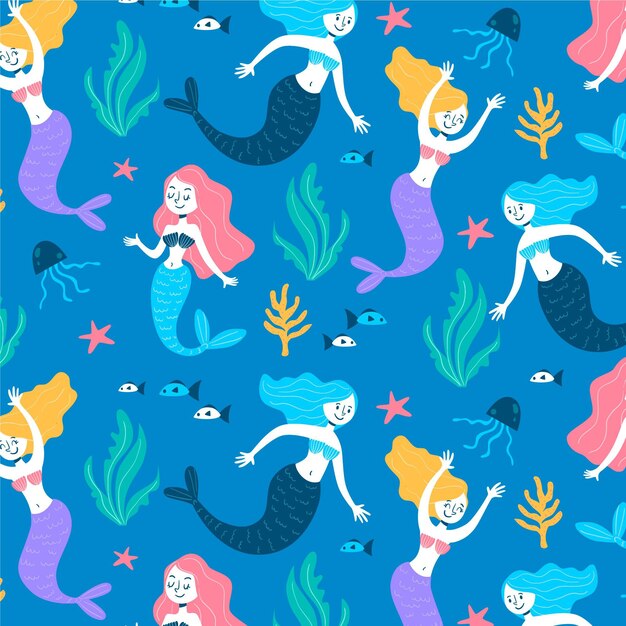 Colorful mermaid characters pattern