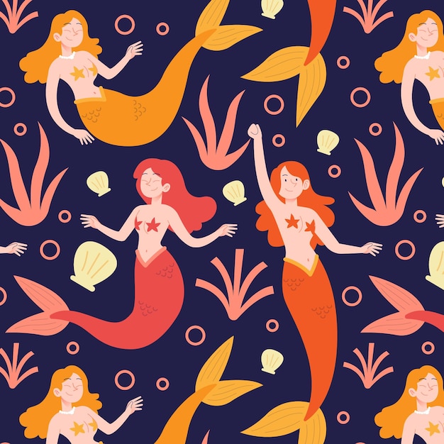 Colorful mermaid pattern illustrated