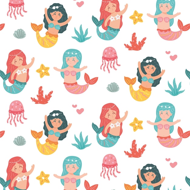 Free vector colorful mermaid pattern