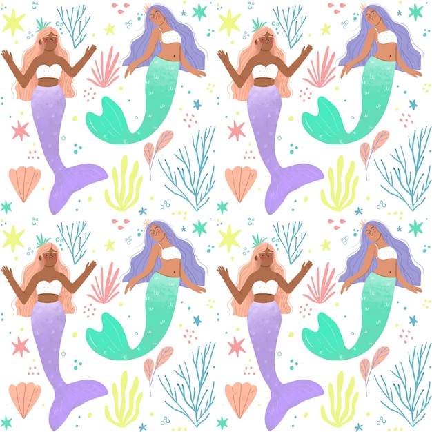 Free vector colorful mermaid pattern