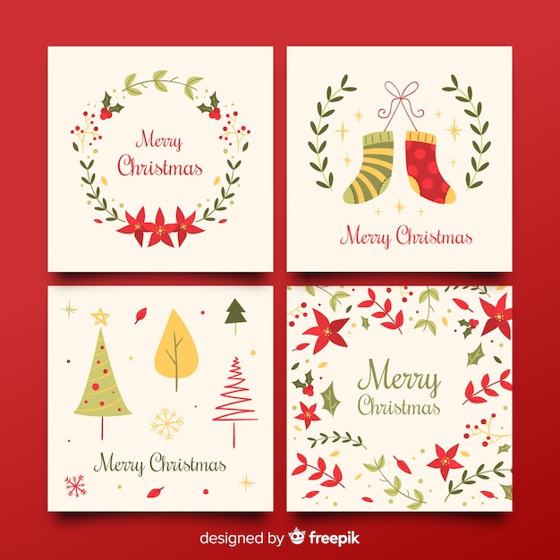 Vettore gratuito collezione colorata di merry christmas card