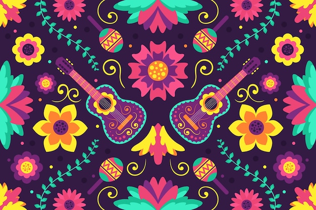Бесплатное векторное изображение Красочный мексиканский фон в плоском дизайне