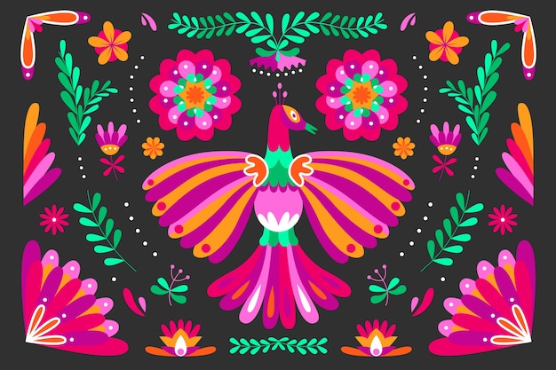 Free vector colorful mexican background with bird