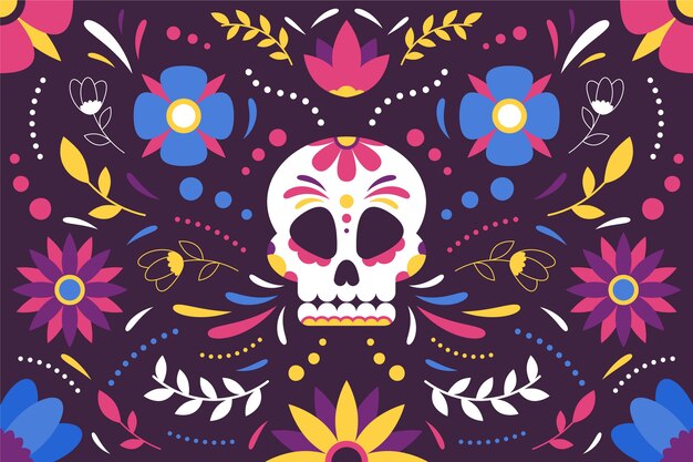 頭蓋骨とカラフルなメキシコの背景