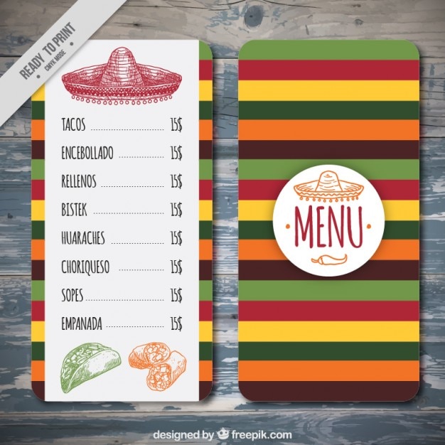 Free vector colorful mexican menu template