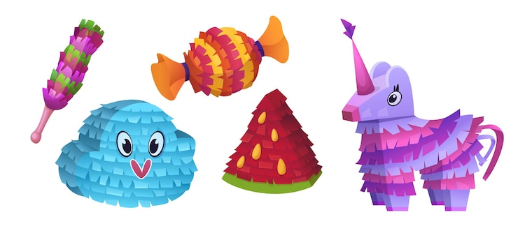 Free Vector colorful mexican pinatas set