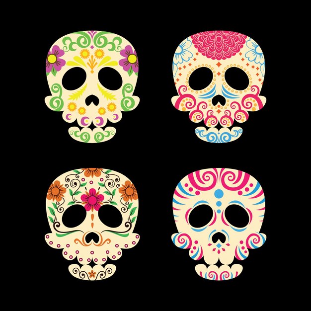 Colorful mexican skull collection