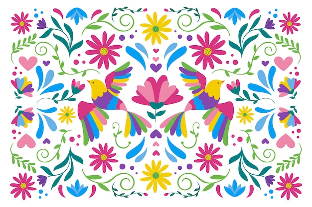 Free vector colorful mexican wallpaper with birds