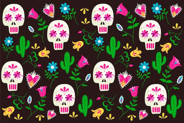 Colorful mexican wallpaper with floral ornaments