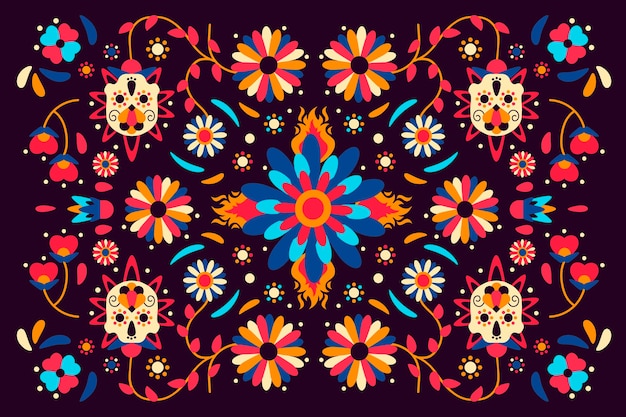 Free vector colorful mexican wallpaper with flowers