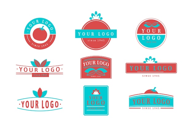 Vettore gratuito collezione di logo minimal colorato in stile retrò
