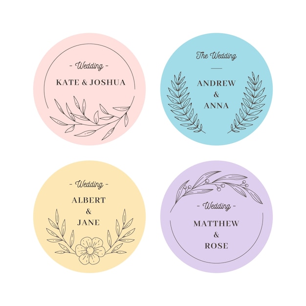 Free vector colorful minimalist wedding monograms in pastel colors