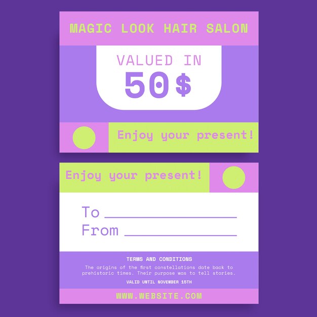 colorful modern magic look hair salon gift certificate