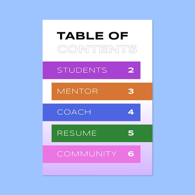 Free vector colorful modern school yearbook table of contents