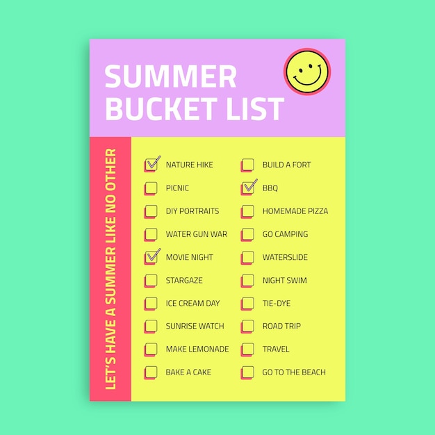 Colorful modern summer bucket list