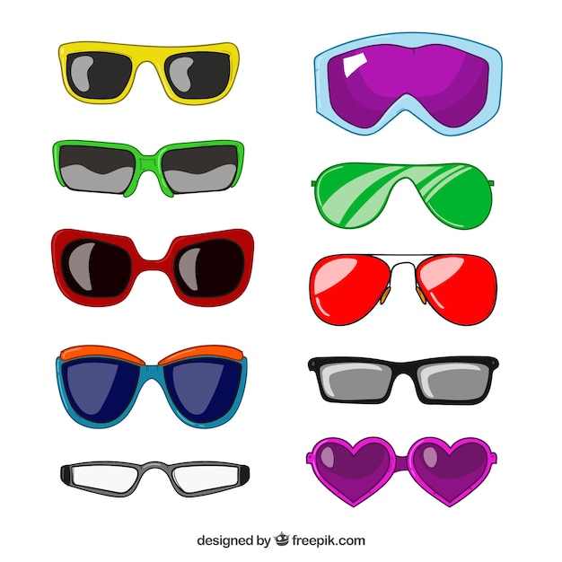 Vettore gratuito collezione di occhiali da sole colorati e moderni