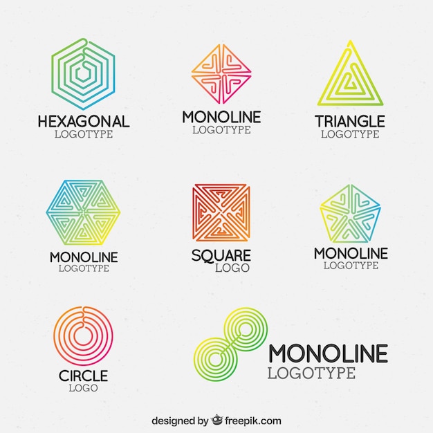 Бесплатное векторное изображение Набор цветных монолиновых логосов