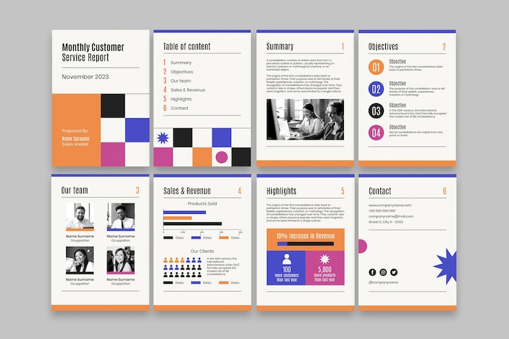 Free Vector colorful monthly customer service report