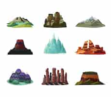 Free vector colorful mountains icons set