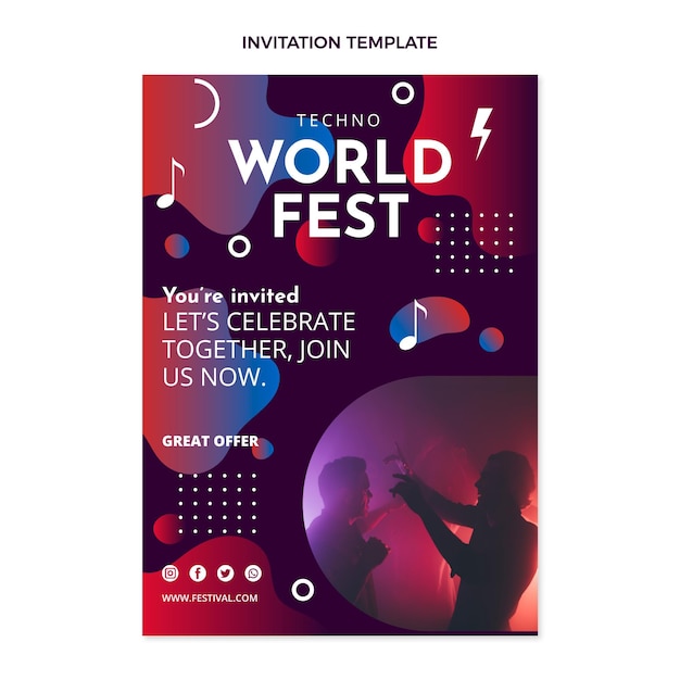 Free vector colorful music festival invitation template