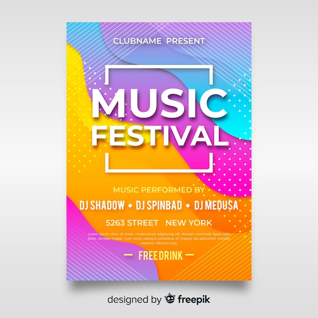 Free vector colorful music festival poster template