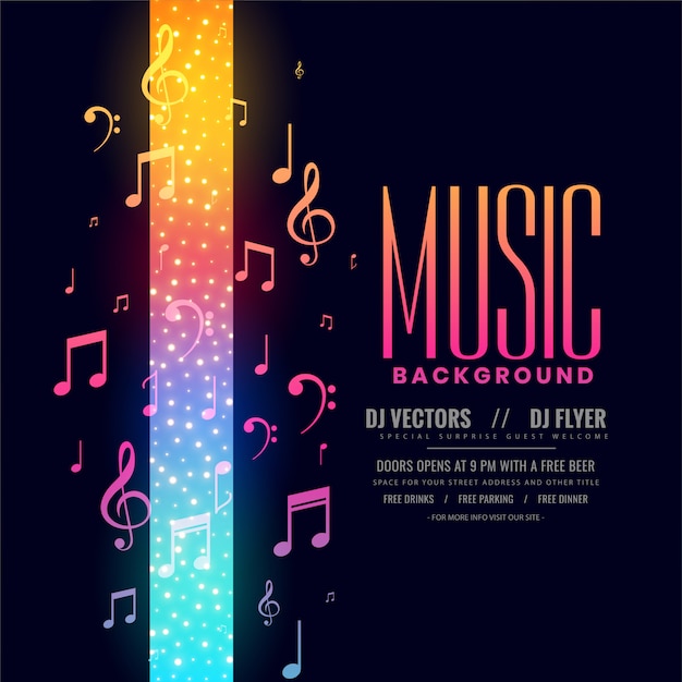 Colorful music flyer party background with notes