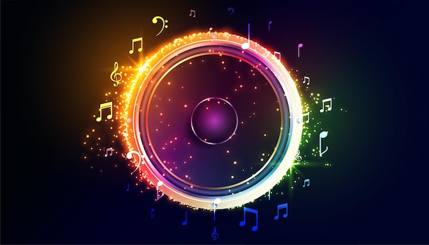 사운드 노트가 있는 다채로운 음악 스피커