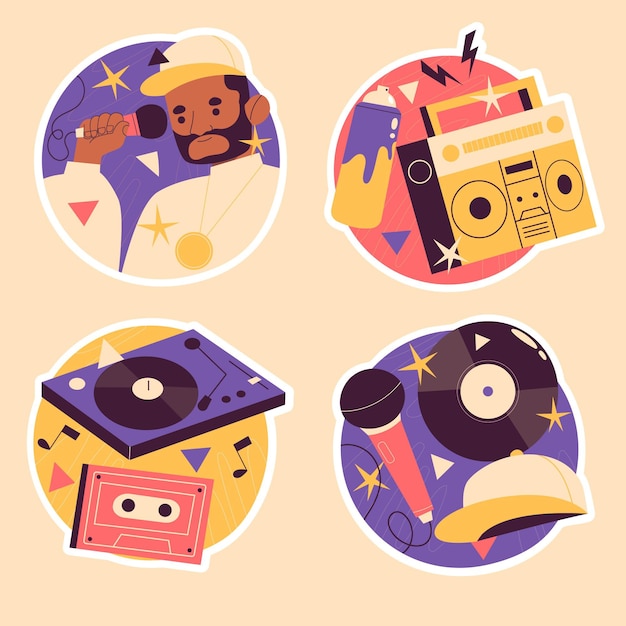 Free vector colorful naive hip hop stickers