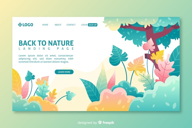 Colorful nature landing page template