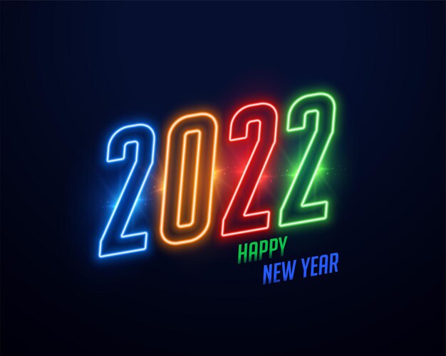 Colorful neon style happy new year 2022 background