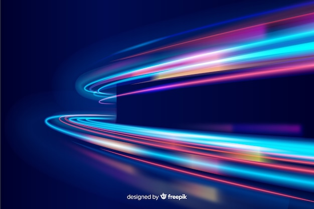 Colorful neon wavy light trail background