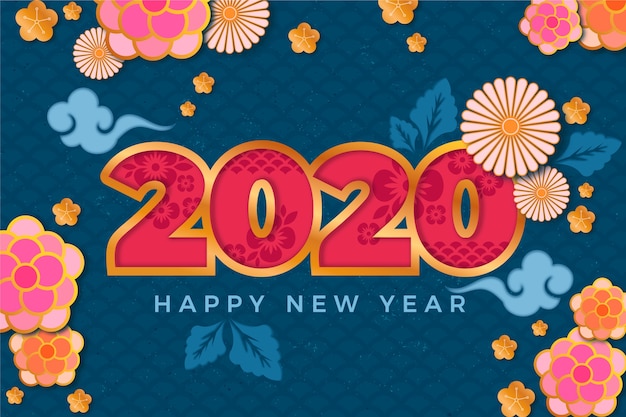 Colorful new year 2020 background in paper style