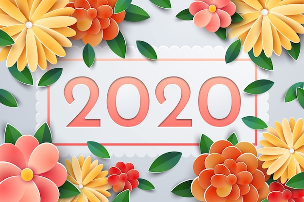 Colorful new year 2020 background in paper style