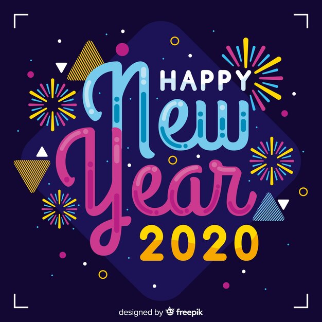 Colorful new year 2020 in flat design