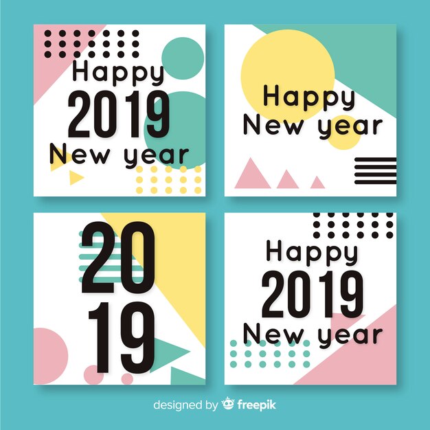 Colorful new year card collection