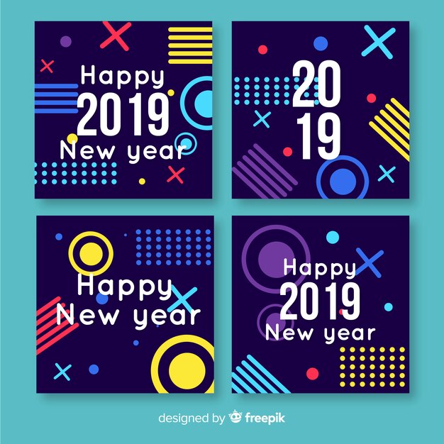 Colorful new year card collection