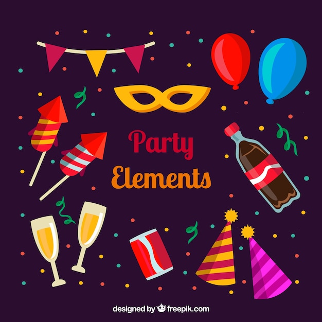 Free vector colorful new year party element collection