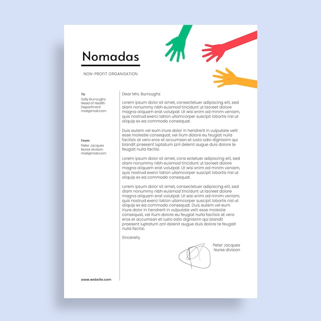 Free vector colorful nomadas non-profit organization letterhead