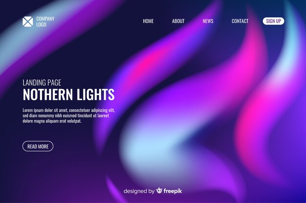 Colorful northern lights landing page