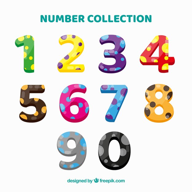 Colorful number collection with dots