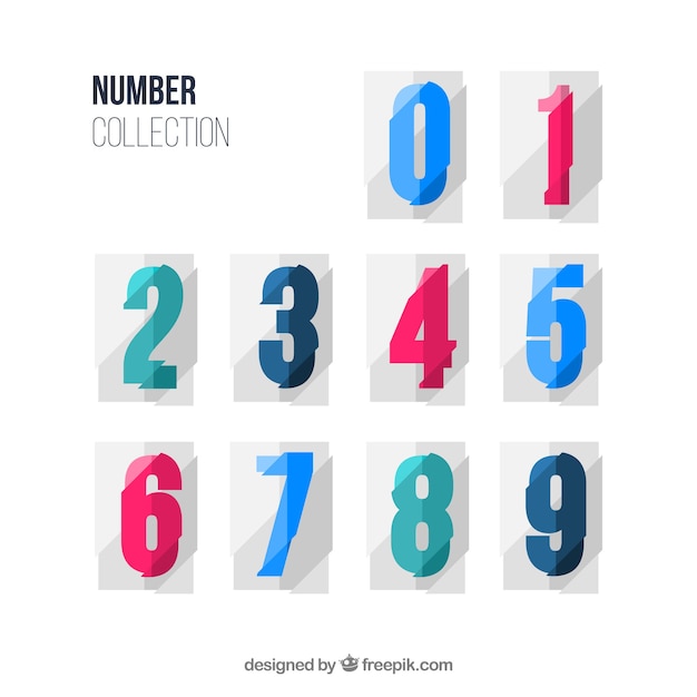 Vettore gratuito collezione di numeri colorati con design piatto