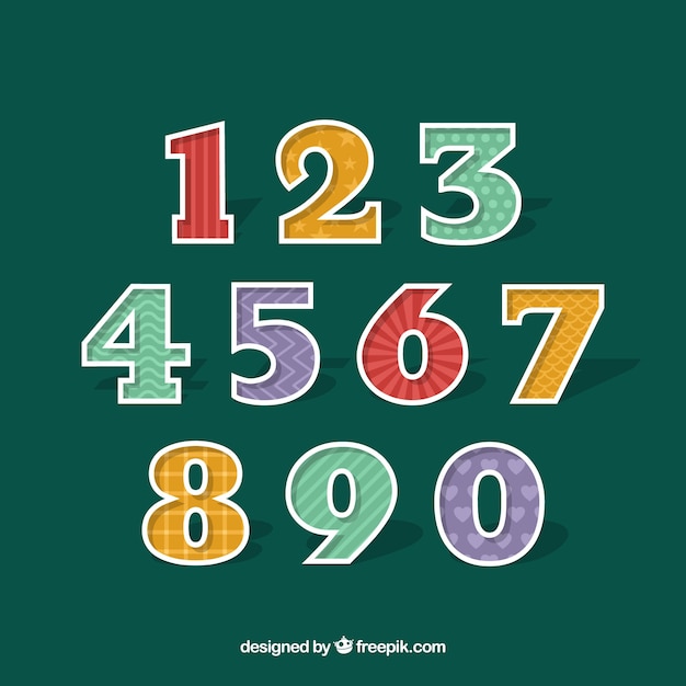 Vettore gratuito collezione di numeri colorati con design piatto