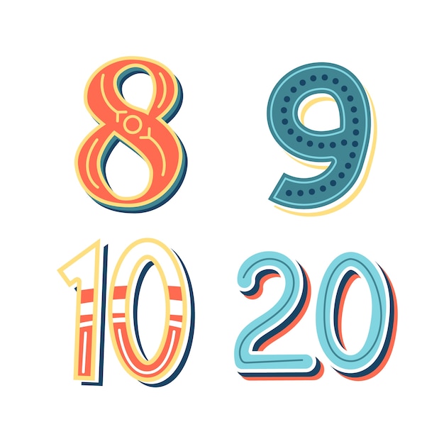 Бесплатное векторное изображение Набор красочных цифр