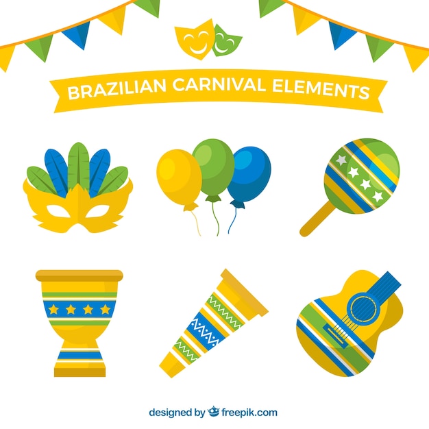 Oggetti colorati in design piatto per il carnevale brasiliano