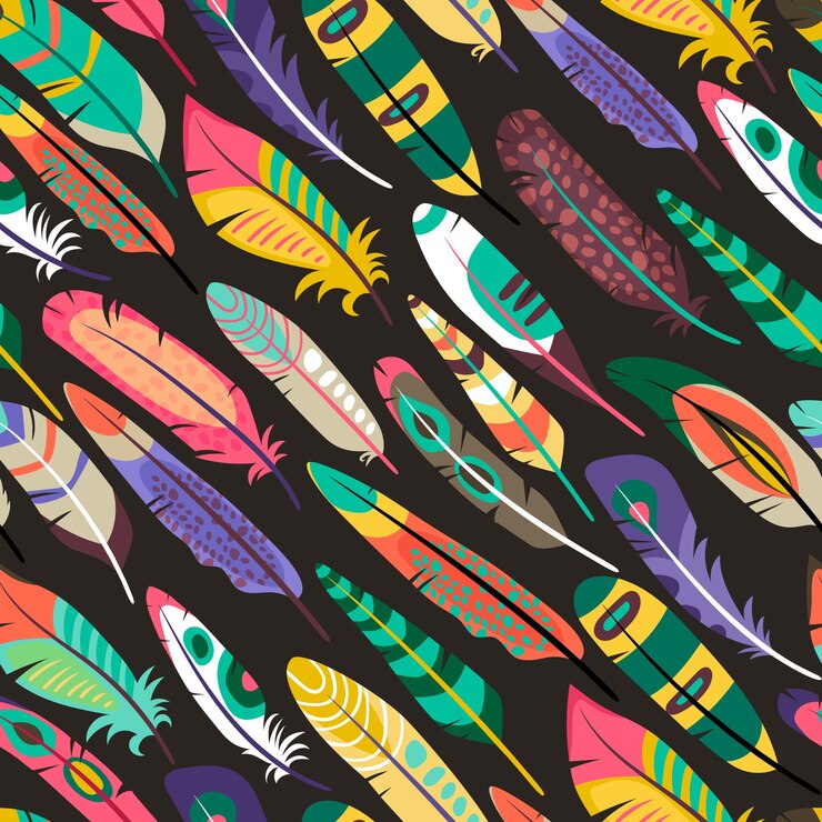 Free Vector colorful oblique seamless pattern with feathers from exotic birds or peacocks  concept of wildlife or natural diversity