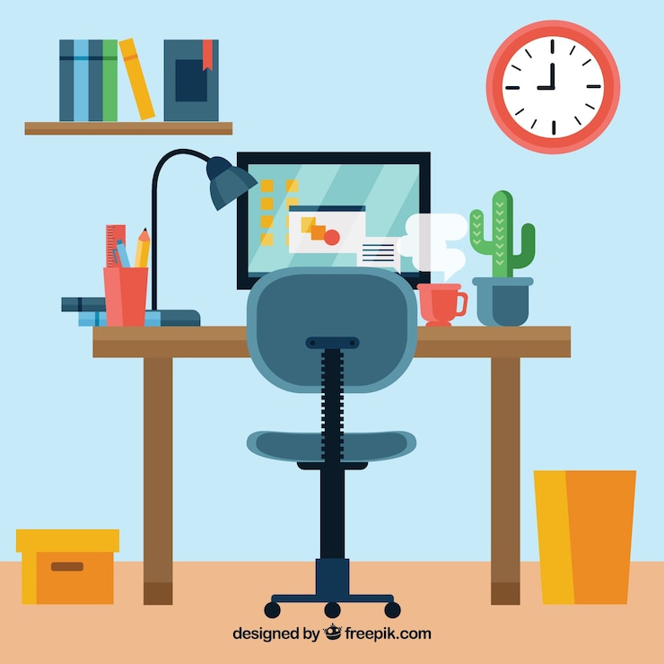 Free Vector colorful office desk with flat design