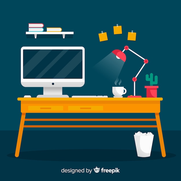 Colorful office desk with flat design